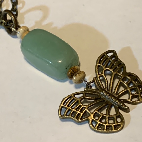 Butterfly Necklace Green Stone One of a kind Hand Crafted - Picture 6 of 7